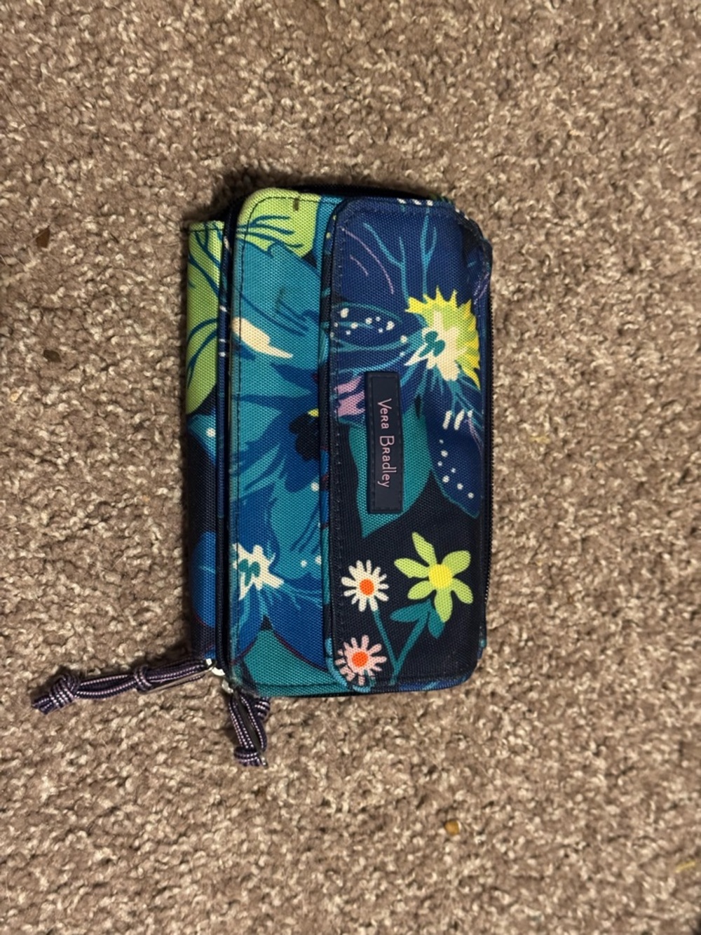 Vera Bradley Navy Teal Floral Wristlet Phone Wallet